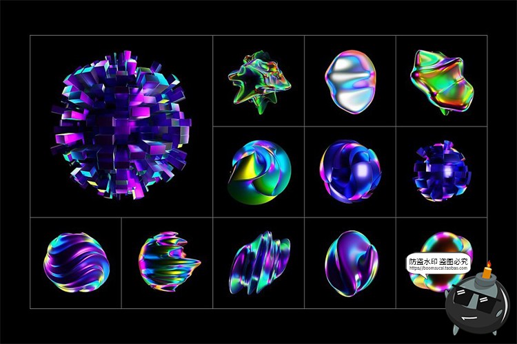 图片[5]-未来科幻3D全息镭射扭曲几何主视觉图形抽象艺术PNG免抠图片素材-设计猿