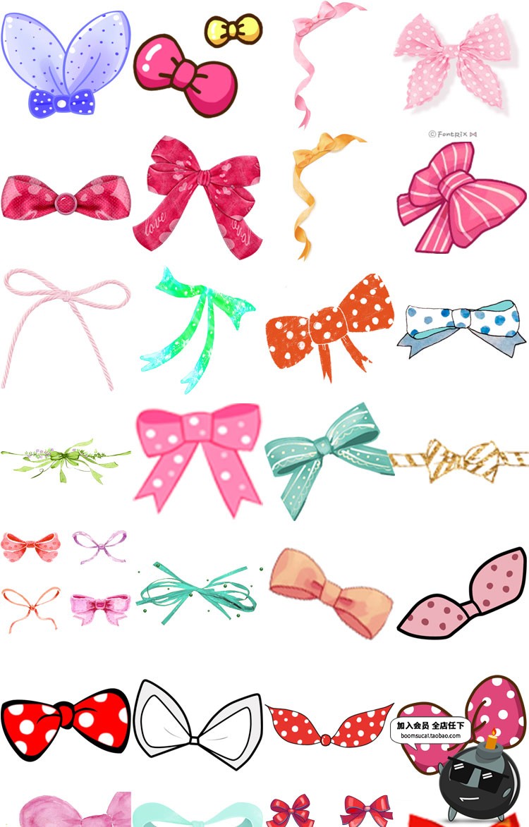 图片[1]-可爱卡通手绘蝴蝶结贴纸贴图照片美化装饰PNG免扣透明设计PS素材-设计猿