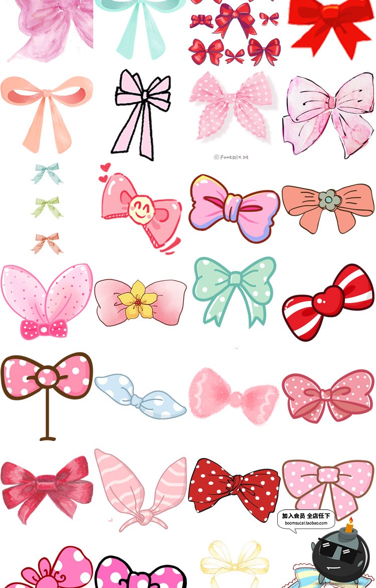 图片[2]-可爱卡通手绘蝴蝶结贴纸贴图照片美化装饰PNG免扣透明设计PS素材-设计猿