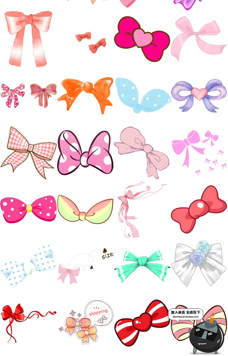 图片[4]-可爱卡通手绘蝴蝶结贴纸贴图照片美化装饰PNG免扣透明设计PS素材-设计猿