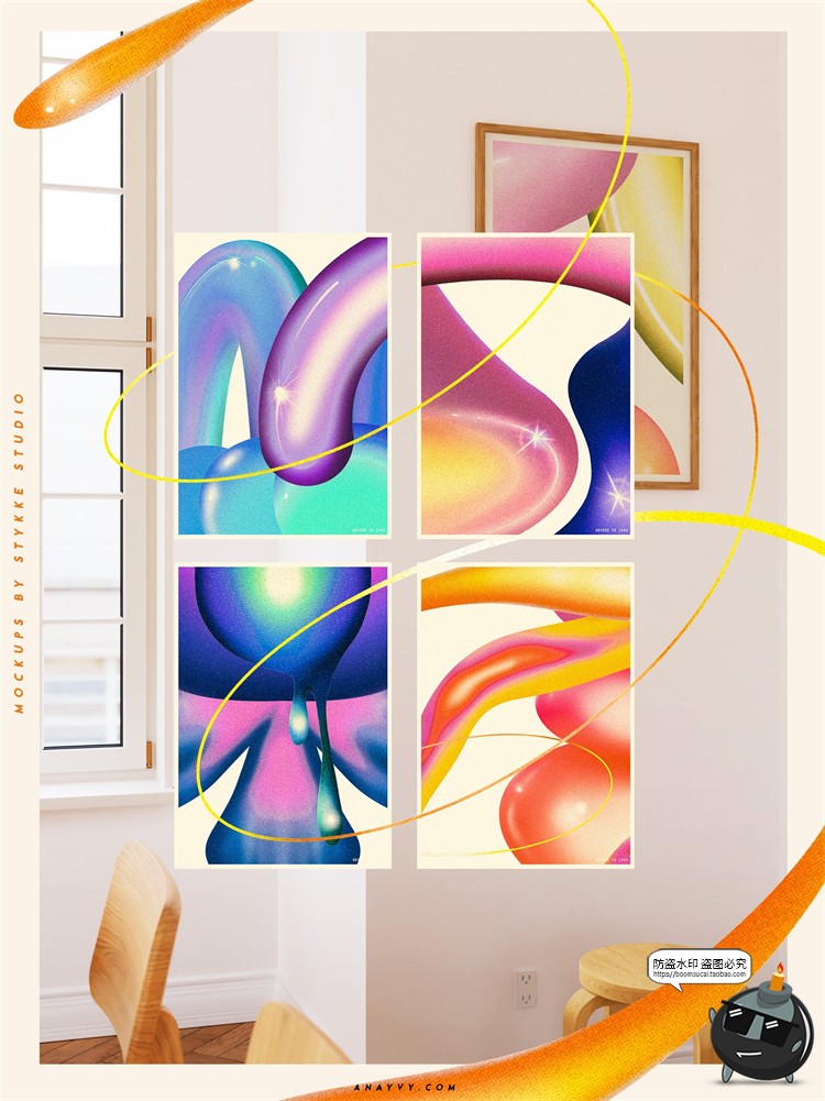 图片[5]-酸性艺术抽象复古液态现代画廊室内装裱插画海报图形PSD模板素材-设计猿