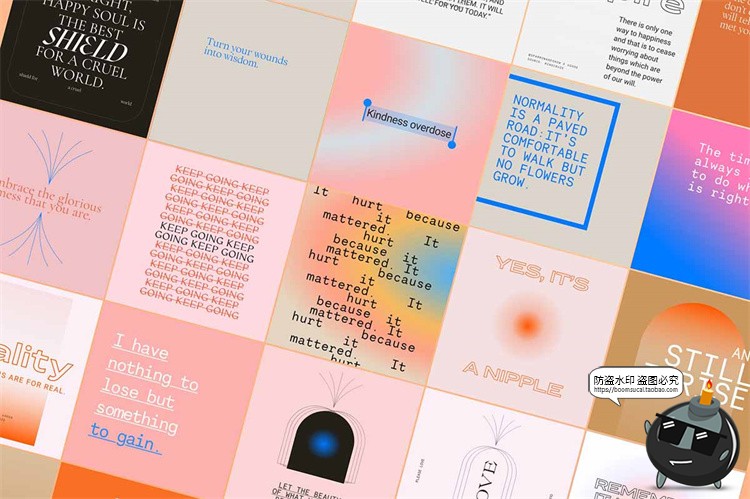 图片[10]-酸性渐变简约艺术潮流方形竖版图文排版PSD模板PS素材附带字体-设计猿