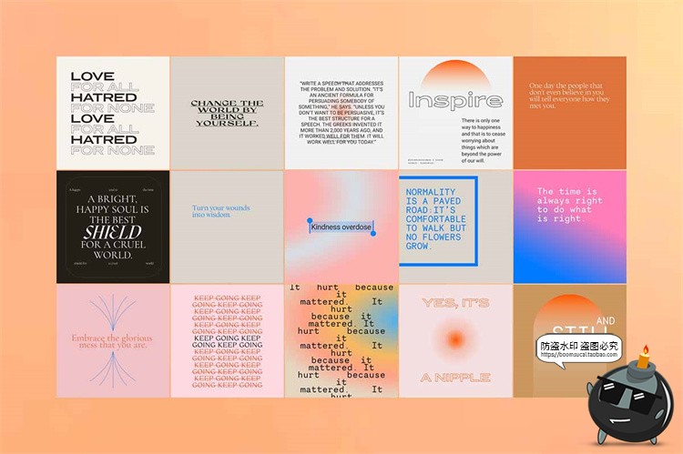 图片[11]-酸性渐变简约艺术潮流方形竖版图文排版PSD模板PS素材附带字体-设计猿