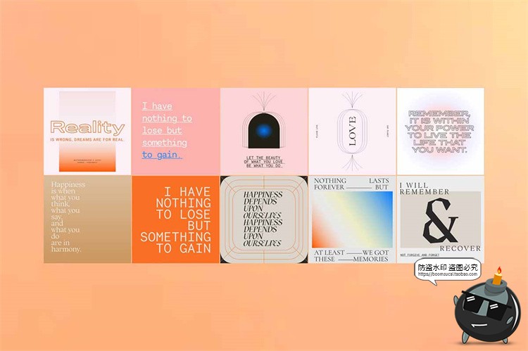 图片[12]-酸性渐变简约艺术潮流方形竖版图文排版PSD模板PS素材附带字体-设计猿