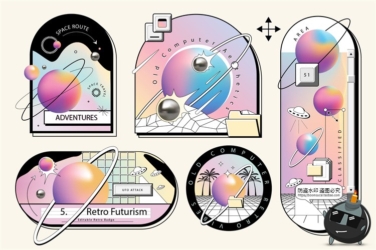 图片[2]-复古旧计算机电脑窗口创意彩色蒸汽波风格元素PNG免抠AI矢量素材-设计猿
