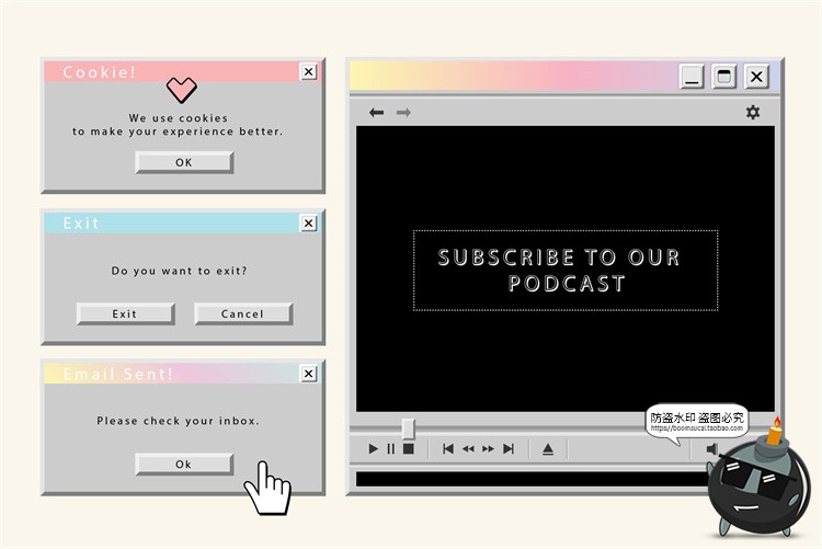 图片[3]-复古旧计算机电脑窗口创意彩色蒸汽波风格元素PNG免抠AI矢量素材-设计猿