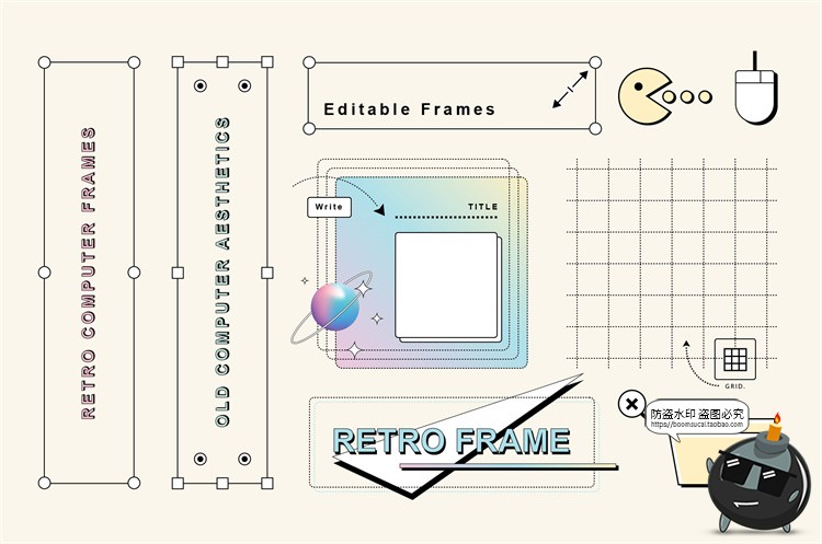 图片[4]-复古旧计算机电脑窗口创意彩色蒸汽波风格元素PNG免抠AI矢量素材-设计猿