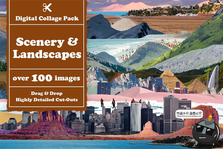 图片[3]-欧美风潮流创意复古人物建筑植物动物剪纸剪贴画拼贴PNG免抠素材-设计猿