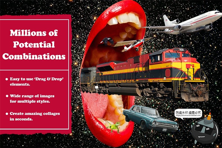 图片[4]-欧美风潮流创意复古人物建筑植物动物剪纸剪贴画拼贴PNG免抠素材-设计猿