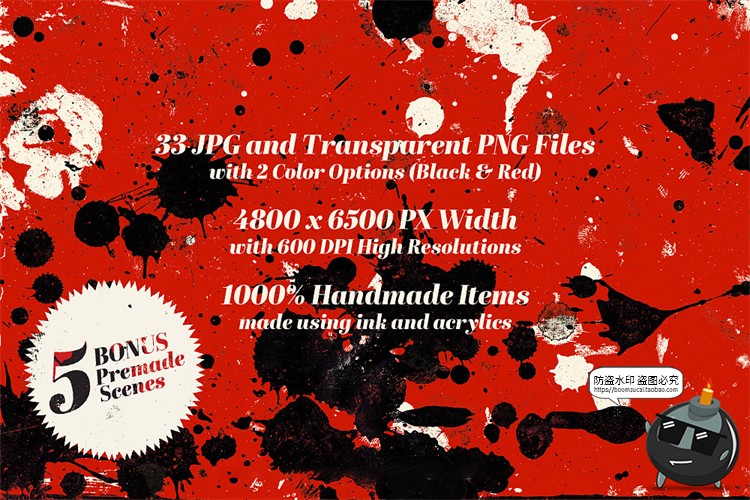 图片[2]-艺术做旧涂鸦飞溅痕迹墨水污渍墨点喷墨抽象纹理背景PNG+PSD素材-设计猿