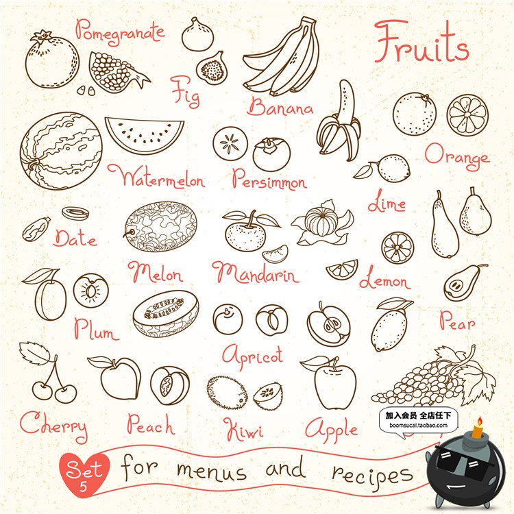 图片[2]-卡通手绘简笔画线稿食物图标植物蔬菜水果食材零食AI矢量设计素材-设计猿