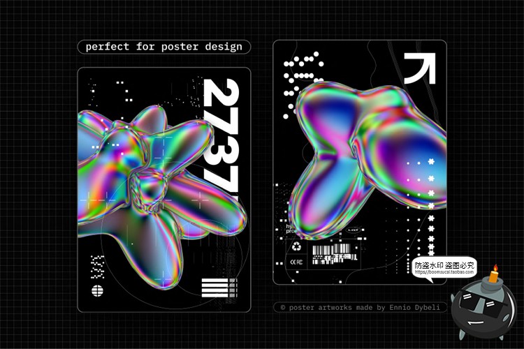 图片[5]-液态金属镭射全息虹彩艺术抽象气泡液体PNG免抠背景底纹图片素材-设计猿