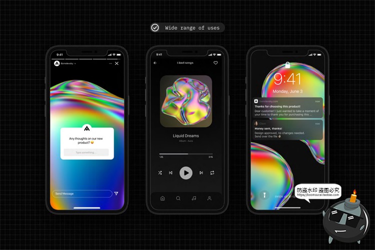 图片[9]-液态金属镭射全息虹彩艺术抽象气泡液体PNG免抠背景底纹图片素材-设计猿