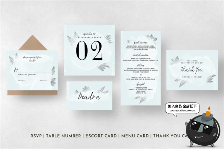 图片[2]-水彩画淡雅风格婚礼请柬请帖邀请函英文卡片PSD设计物料模板素材-设计猿