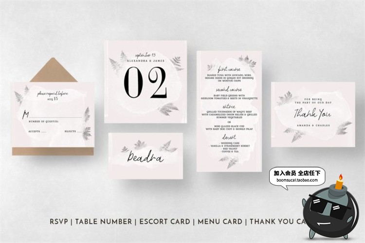 图片[5]-水彩画淡雅风格婚礼请柬请帖邀请函英文卡片PSD设计物料模板素材-设计猿