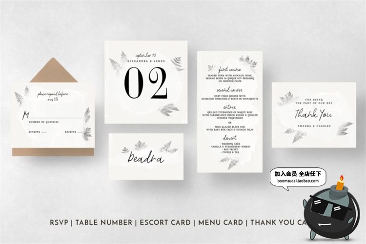 图片[6]-水彩画淡雅风格婚礼请柬请帖邀请函英文卡片PSD设计物料模板素材-设计猿