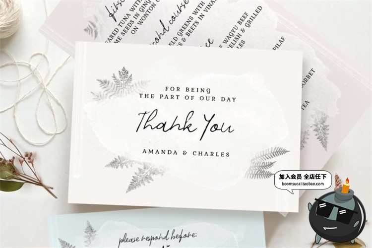 图片[8]-水彩画淡雅风格婚礼请柬请帖邀请函英文卡片PSD设计物料模板素材-设计猿