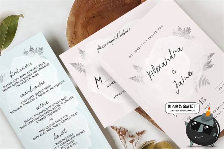 图片[10]-水彩画淡雅风格婚礼请柬请帖邀请函英文卡片PSD设计物料模板素材-设计猿