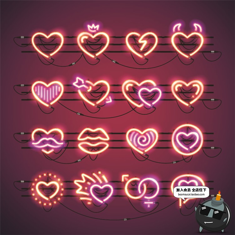 图片[2]-霓虹灯酒吧欢迎招牌led荧光灯爱心字母数字装饰AI矢量图设计素材-设计猿