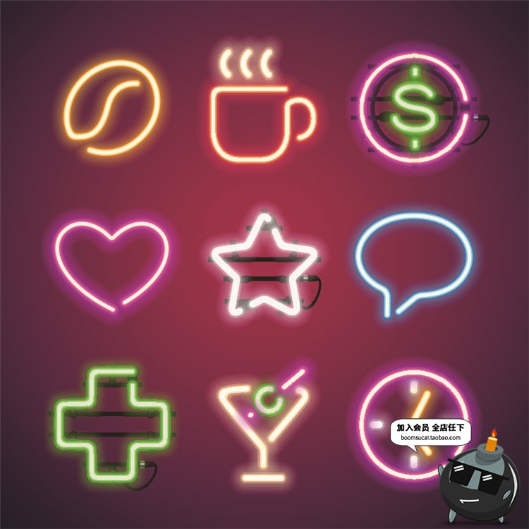 图片[3]-霓虹灯酒吧欢迎招牌led荧光灯爱心字母数字装饰AI矢量图设计素材-设计猿