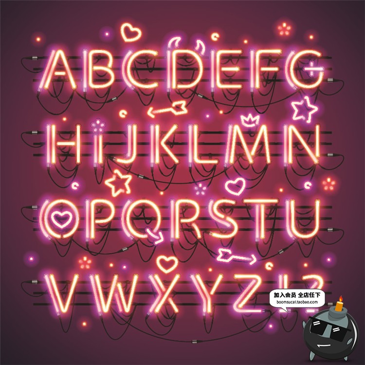 图片[10]-霓虹灯酒吧欢迎招牌led荧光灯爱心字母数字装饰AI矢量图设计素材-设计猿