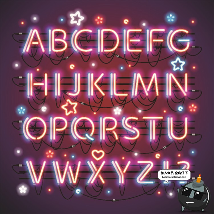 图片[12]-霓虹灯酒吧欢迎招牌led荧光灯爱心字母数字装饰AI矢量图设计素材-设计猿