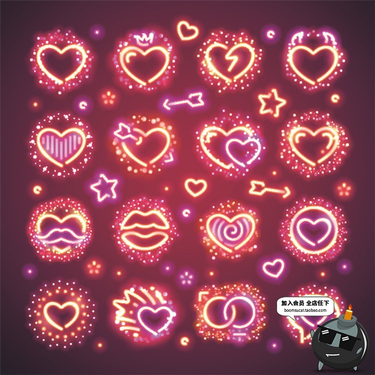 图片[17]-霓虹灯酒吧欢迎招牌led荧光灯爱心字母数字装饰AI矢量图设计素材-设计猿