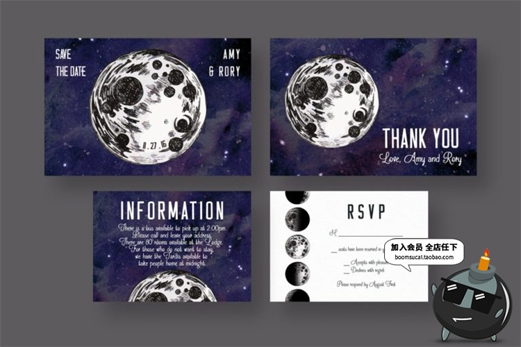 图片[1]-水彩月亮星空背景婚礼请柬请帖邀请函卡片设计物料PSD模板PS素材-设计猿