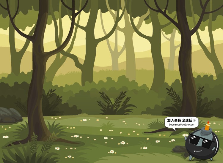 图片[1]-梦幻绿色森林树木植物背景剪影插画场景图案AI矢量模板设计素材-设计猿