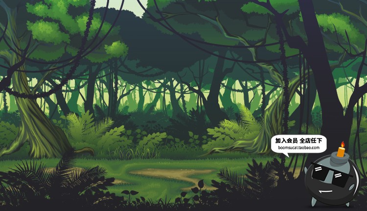 图片[2]-梦幻绿色森林树木植物背景剪影插画场景图案AI矢量模板设计素材-设计猿
