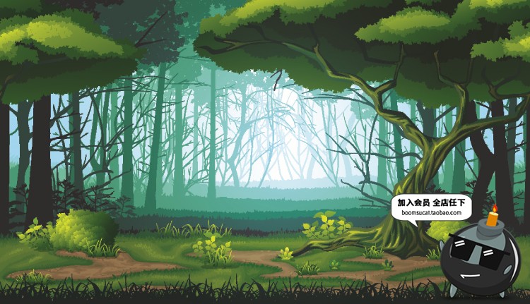图片[3]-梦幻绿色森林树木植物背景剪影插画场景图案AI矢量模板设计素材-设计猿