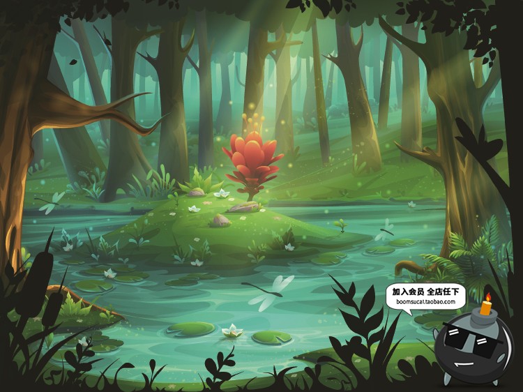 图片[4]-梦幻绿色森林树木植物背景剪影插画场景图案AI矢量模板设计素材-设计猿