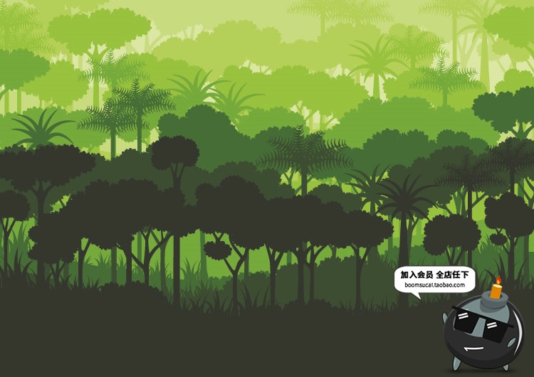 图片[6]-梦幻绿色森林树木植物背景剪影插画场景图案AI矢量模板设计素材-设计猿