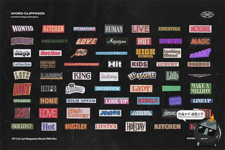 图片[4]-欧美复古蒸汽波风格英文字母单词撕纸报纸剪贴画贴PNG免抠素材-设计猿