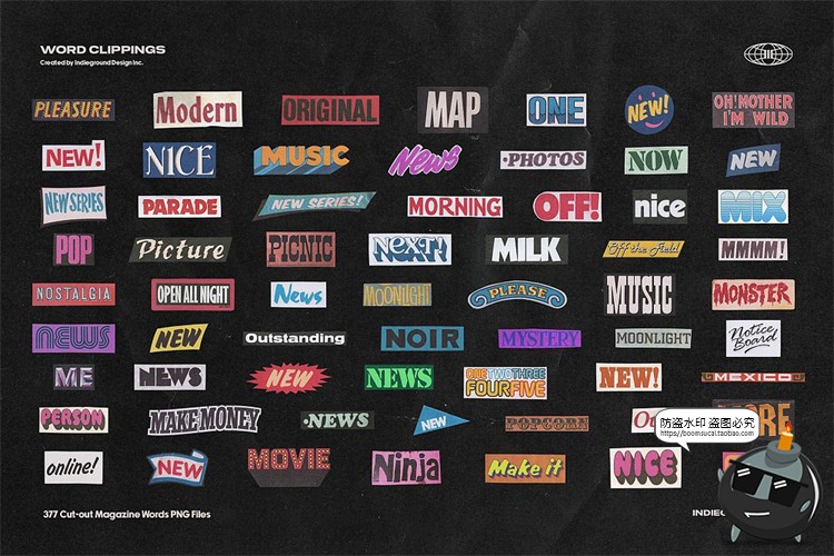 图片[5]-欧美复古蒸汽波风格英文字母单词撕纸报纸剪贴画贴PNG免抠素材-设计猿
