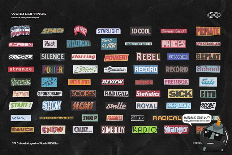 图片[6]-欧美复古蒸汽波风格英文字母单词撕纸报纸剪贴画贴PNG免抠素材-设计猿
