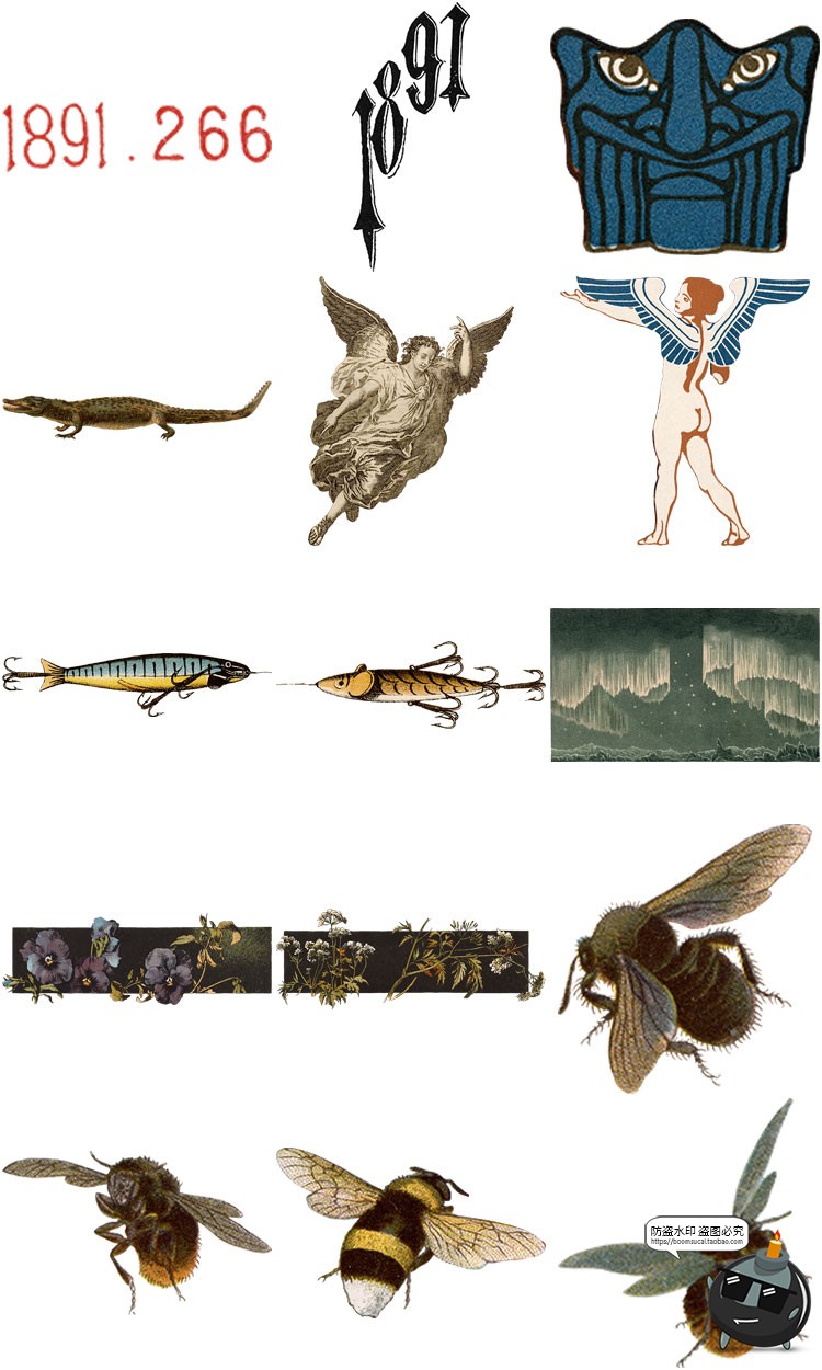 图片[2]-潮流复古怀旧手绘人物动物插图插画拼贴剪切画PNG免抠图片素材-设计猿