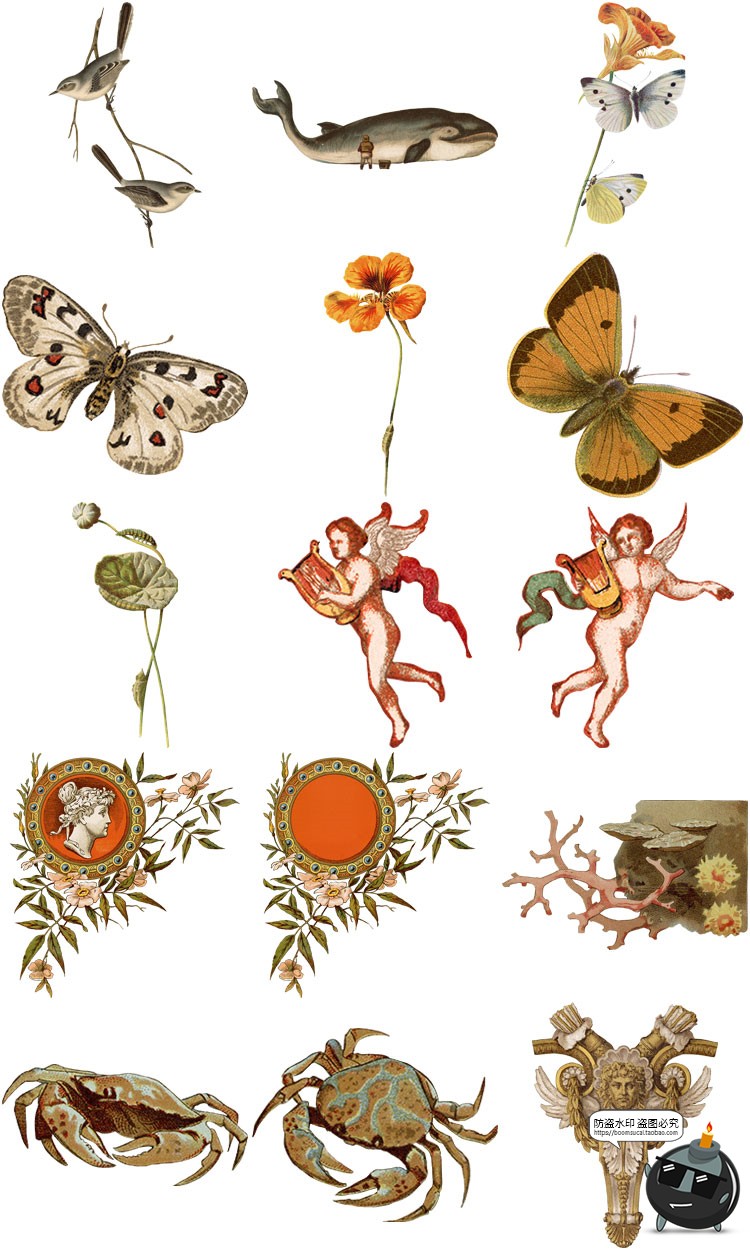 图片[3]-潮流复古怀旧手绘人物动物插图插画拼贴剪切画PNG免抠图片素材-设计猿