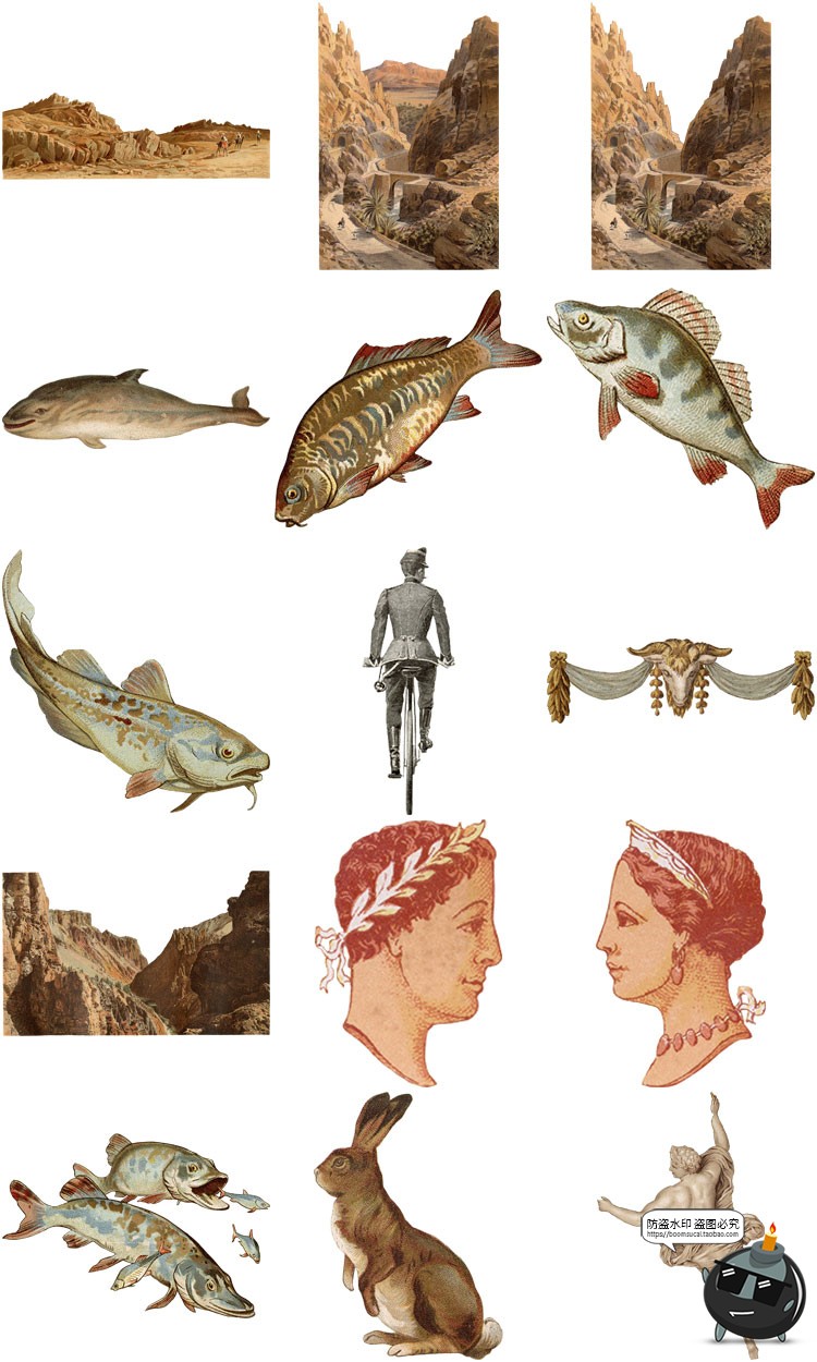 图片[4]-潮流复古怀旧手绘人物动物插图插画拼贴剪切画PNG免抠图片素材-设计猿