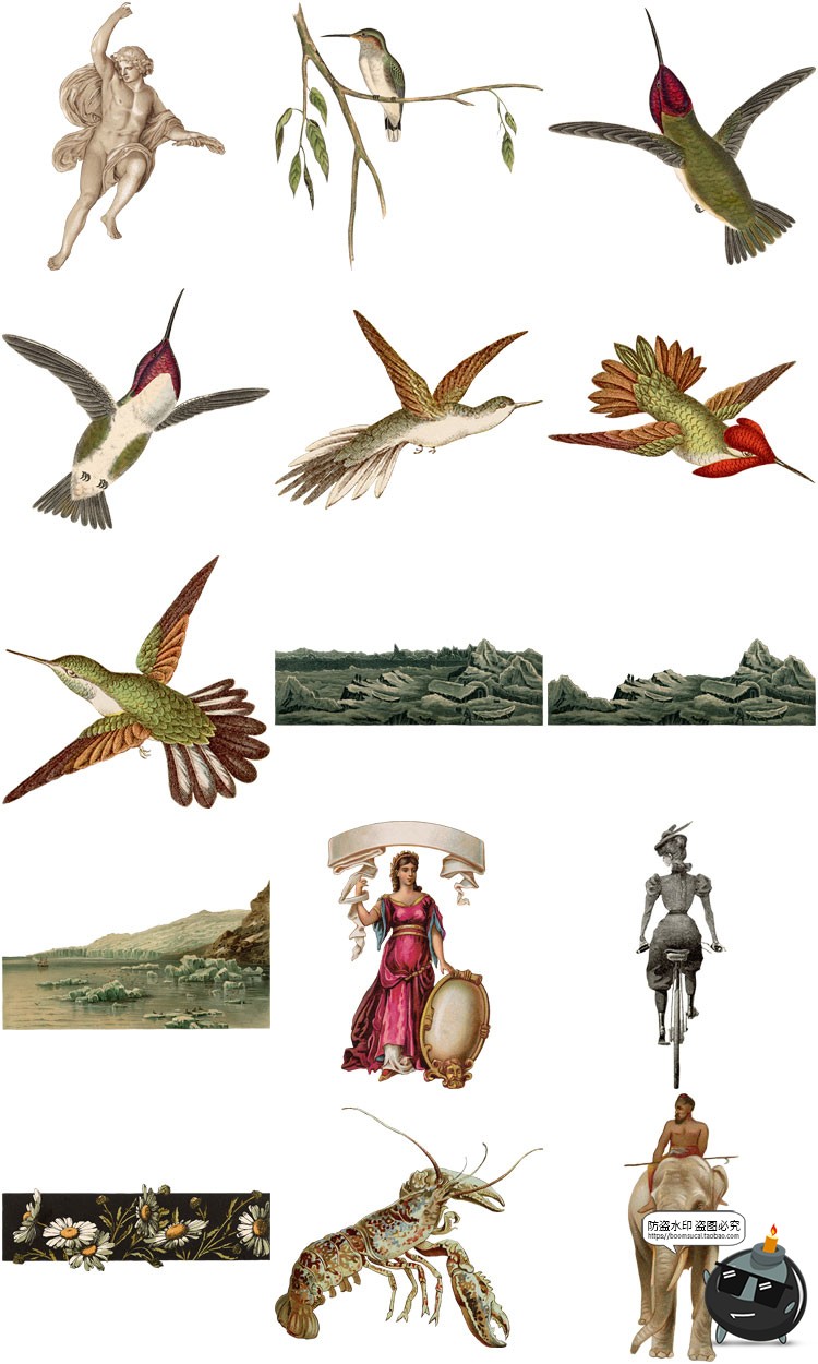 图片[5]-潮流复古怀旧手绘人物动物插图插画拼贴剪切画PNG免抠图片素材-设计猿