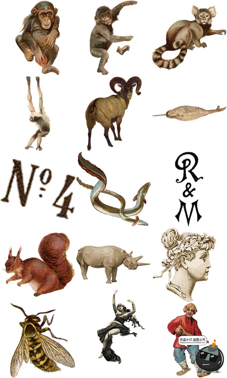 图片[6]-潮流复古怀旧手绘人物动物插图插画拼贴剪切画PNG免抠图片素材-设计猿