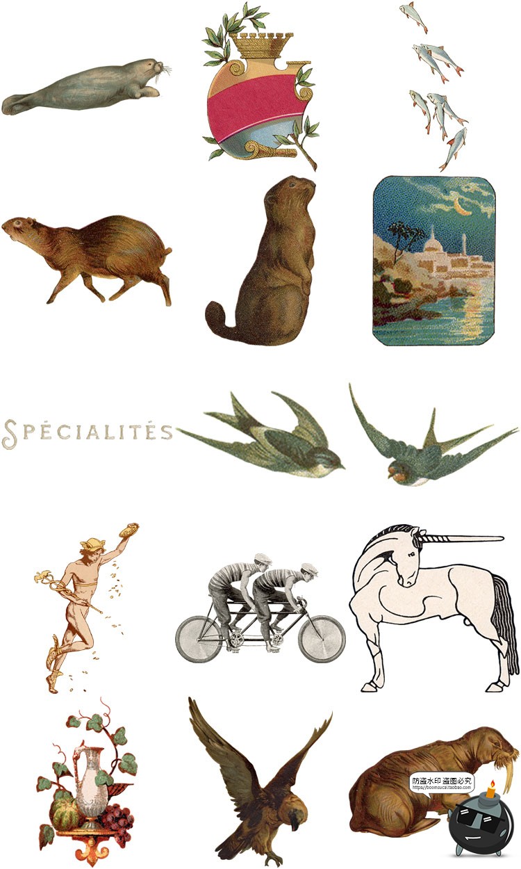 图片[7]-潮流复古怀旧手绘人物动物插图插画拼贴剪切画PNG免抠图片素材-设计猿