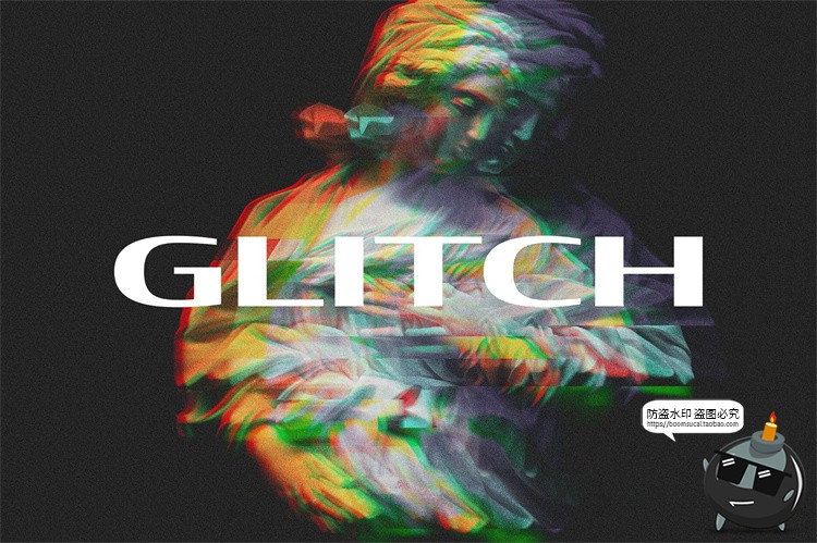 图片[1]-酸性复古数字电视信号丢失图片错位照片后期特效PSD模板PS素材-设计猿