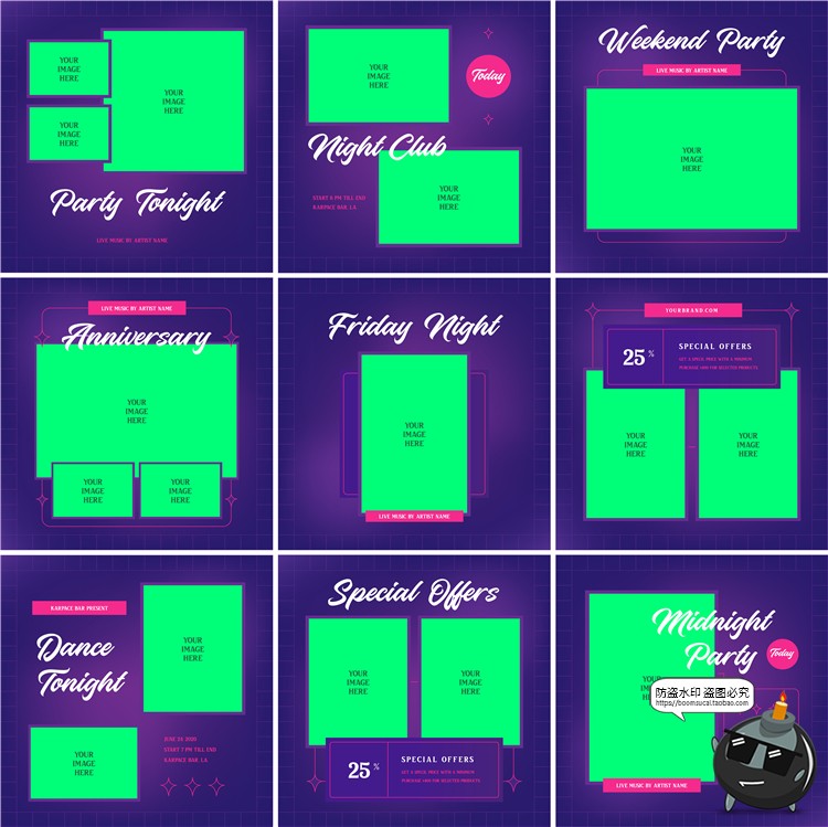 图片[2]-紫色系主题夜店派对酒吧电音霓虹风格图文排版海报AI矢量模板素材-设计猿