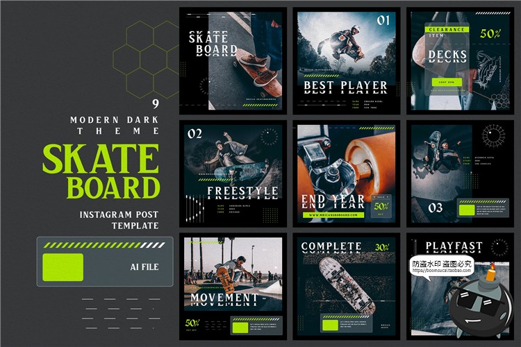 图片[1]-现代潮流街头风格深色主题运动个性海报图文排版AI矢量模板素材-设计猿