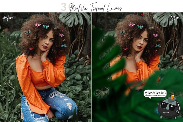 图片[5]-真实热带植物树叶龟背竹遮挡前景效果PNG照片叠层影楼后期PS素材-设计猿