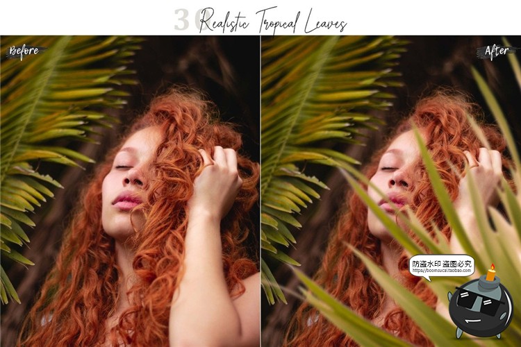 图片[7]-真实热带植物树叶龟背竹遮挡前景效果PNG照片叠层影楼后期PS素材-设计猿