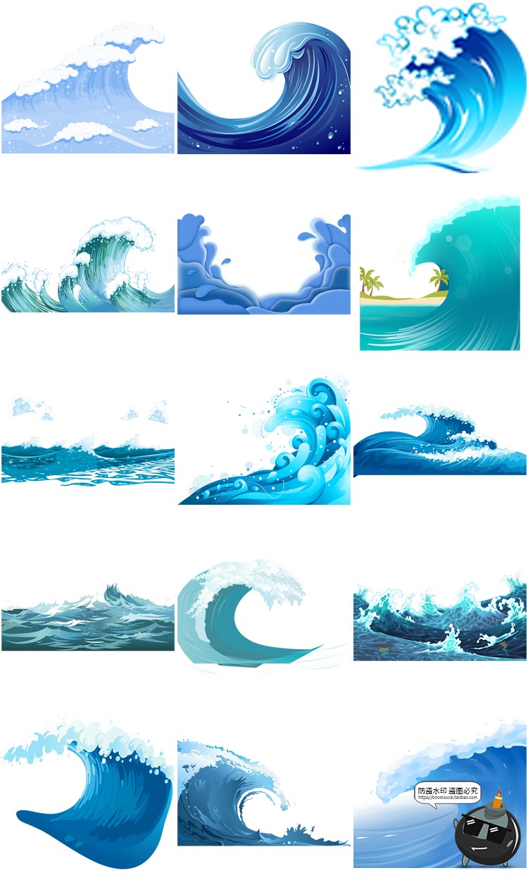 图片[2]-卡通手绘蓝色大海海洋海浪浪花波浪海水水花波纹背景PNG免抠素材-设计猿