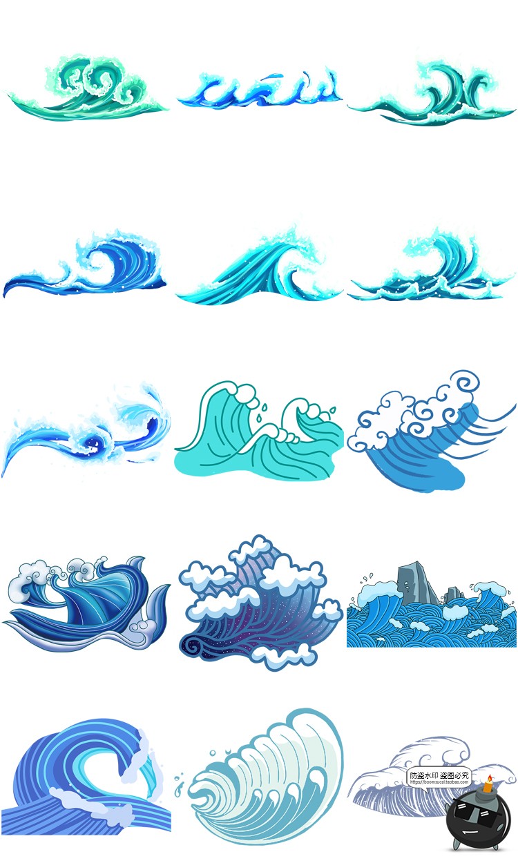 图片[6]-卡通手绘蓝色大海海洋海浪浪花波浪海水水花波纹背景PNG免抠素材-设计猿