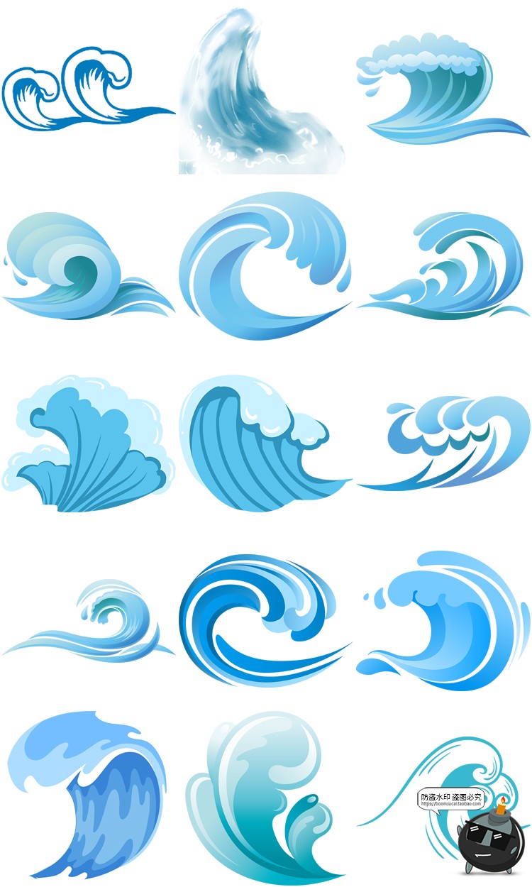 图片[8]-卡通手绘蓝色大海海洋海浪浪花波浪海水水花波纹背景PNG免抠素材-设计猿